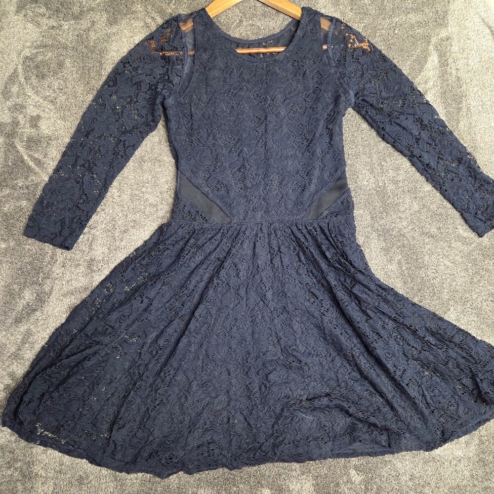 Abercrombie and Fitch Navy Blue Floral Lace Overlay Slip Mini Dress Size Medium